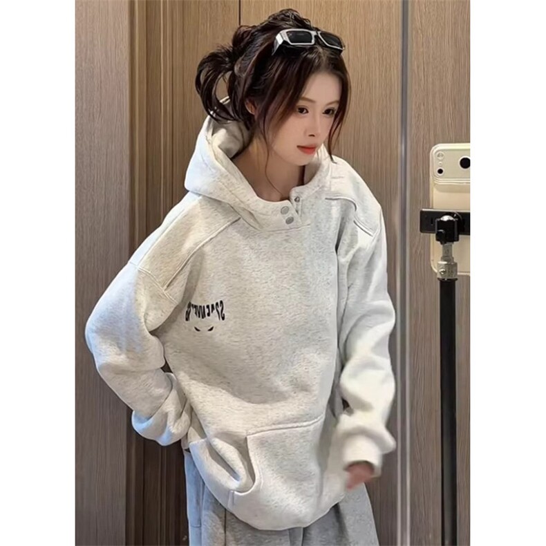白花灰排扣连帽卫衣男女秋冬加绒加厚520g重磅硬挺外套W8318,女装短外套,星座1116A（原606A-3）