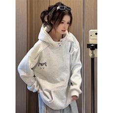 白花灰排扣连帽卫衣男女秋冬加绒加厚520g重磅硬挺外套W8318，女装短外套，星座1116A（原606A-3）