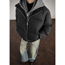 现货高品质重磅工艺美式高街假两件PU皮棉衣男女加厚棉服外套，男装棉衣，电商A486-1