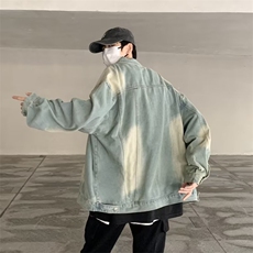 美式复古水洗扎染牛仔外套秋季新款潮牌翻领夹克M2115-P65，男装夹克，星座1109-3