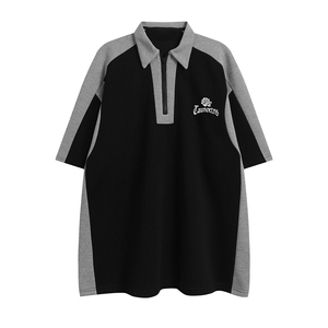 白底23新款夏季时尚百搭宽松翻领印花纯棉短袖T恤DT3207P45控68图片