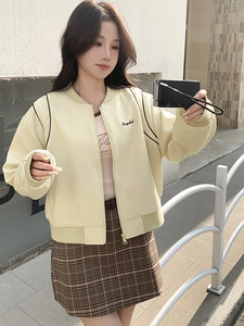 米杏春季新款立领休闲长袖短外套女宽松工装夹克高级时尚