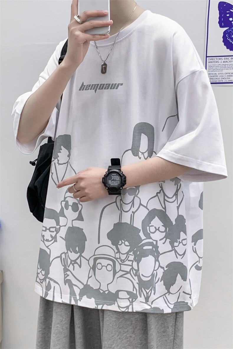 夏季港风宽松短袖T恤2024新品动漫印花半袖男女1633-P38控价58,男装T恤,电商A441-1