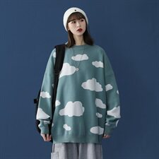 703-M236秋冬季云朵奶牛情侣圆领毛衣蓝底，男装针织衫/毛衣，星座703