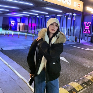 现货重磅boxy短款棉衣座山雕大毛毛领男女棉服水洗工装厚外套图片
