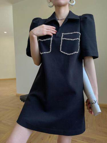 【新款上新】polo领前胸口袋水钻连衣裙，女装连衣裙，LION&CAT(2F)