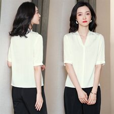 重磅高端真丝衬衫女2024夏季新款时尚V领气质上衣桑蚕丝短袖衬衣，女装衬衫，阿舍尔精品