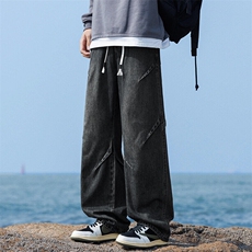牛仔裤男生美式春季新款复古直筒宽松阔腿裤高街裤子潮Z9845-P50，男装牛仔裤，星座509