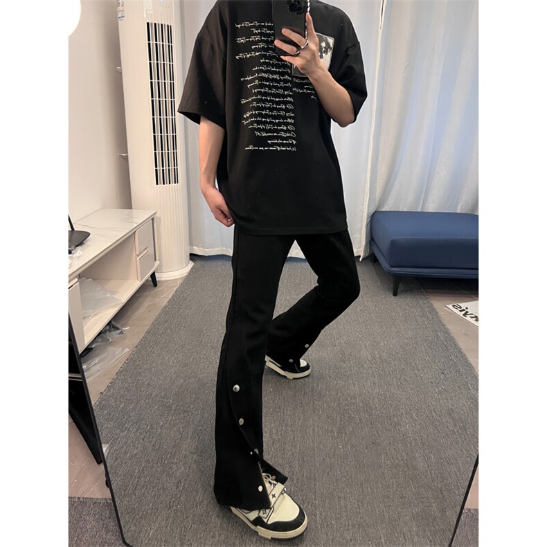 高街美式排扣牛仔裤拉链设计感直筒牛仔裤,男装牛仔裤,星座310A-4