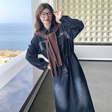 春季新款牛仔连衣裙女中长款显瘦宽松百搭时尚潮流女装，女装连衣裙，秋水欣儿