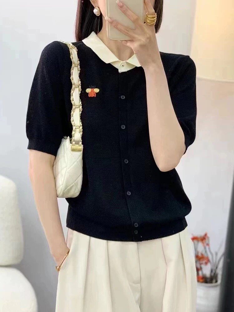 2025年夏季简约天丝刺绣假开衫，女装蕾丝衫/雪纺衫，圣旺供货