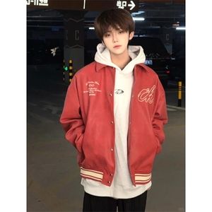 【有货】酒红色外套高级感痞帅PU皮夹克棒球服 JK611 特P70图片