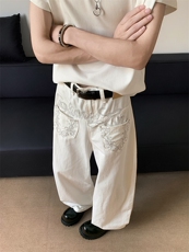 黑白做旧水洗弯刀牛仔裤女错位解构显瘦休闲长裤，男装牛仔裤，星座410-6（原星座1304-1）