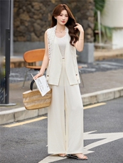 现货轻熟风通勤气质套装女2026夏季薄款西装马甲上衣阔腿裤两件套，女装套装/套裙，艾仟回(原伊仟回)