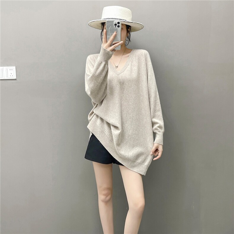 2025百搭时尚简约v领蝙蝠罩衫，女装羊绒衫，国旺羊绒