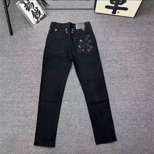 美式街头网红复古刺绣经典贴皮黑色牛仔裤男女宽松直筒ZK40 P44图片