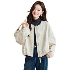 2026年春季宽松圆领方格夹棉短外套上衣，女装棉衣/棉服，简韵佳