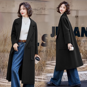 卡其色西装领双面羊绒大衣女2024秋冬新款宽松气质中长款毛呢外套图片
