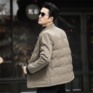 中年唐装90绒羽绒服男复古盘扣风羽绒服外套中式爸爸男装图片