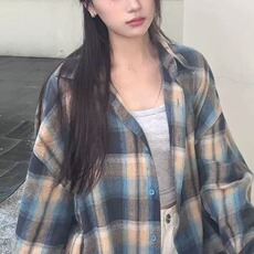 TC620-P45美式慵懒风格子衬衫外套女秋冬季衬衣小个子长袖上衣，女装衬衫，星座617A-2