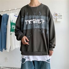 703-WW005秋季基础款泼漆效果印花圆领套头卫衣，男装卫衣，星座703