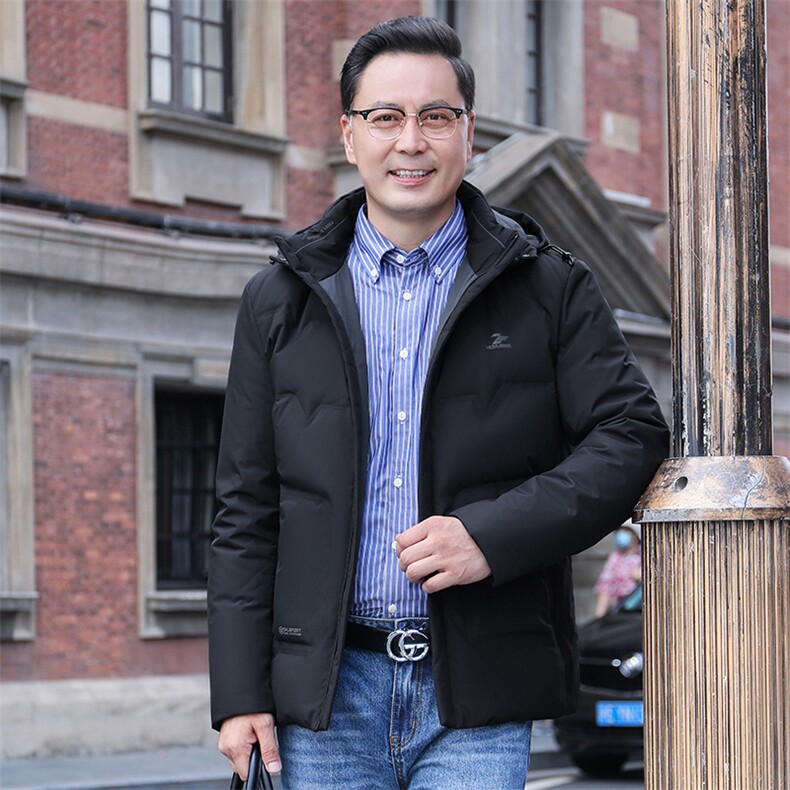 羽绒服男冬季新款加厚保暖上衣外套中年商务休闲连帽白鸭绒男装,男装羽绒服,电商B212（原钱塘6029）