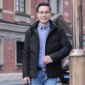 羽绒服男冬季新款加厚保暖上衣外套中年商务休闲连帽白鸭绒男装图片