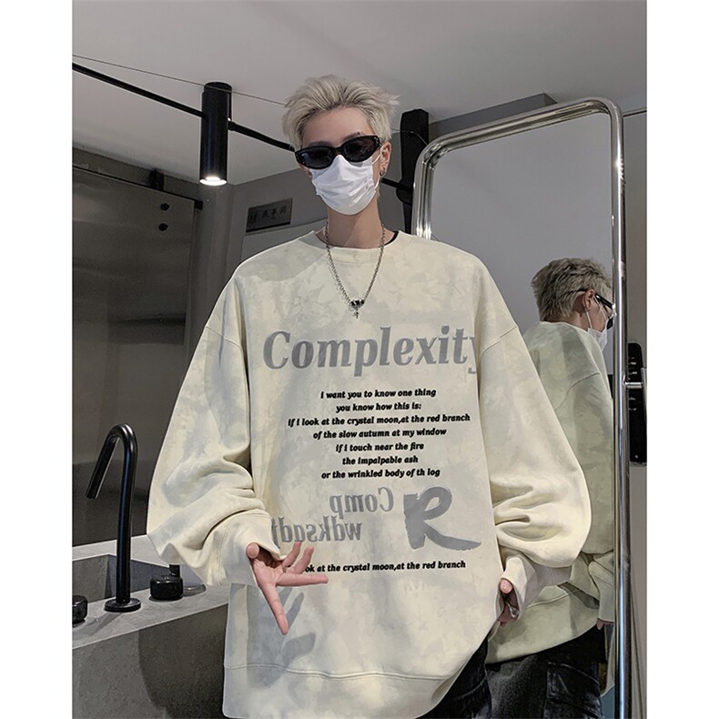 字母扎染脏脏卫衣男秋季潮流美式复古重磅hiphop潮牌宽松休闲上衣,男装卫衣,电商B205