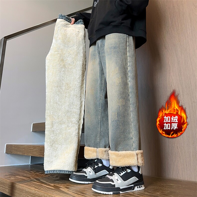 冬季加绒牛仔裤 D2218-TP4588 港风裤子休闲直筒保暖牛仔裤男图片