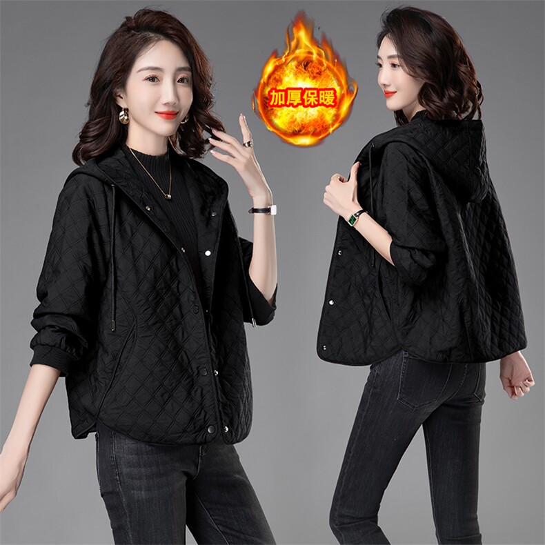 时尚保暖连帽加厚棉服简约提花外套显瘦百搭冬季女装,女装棉衣/棉服,曼沙奕珂