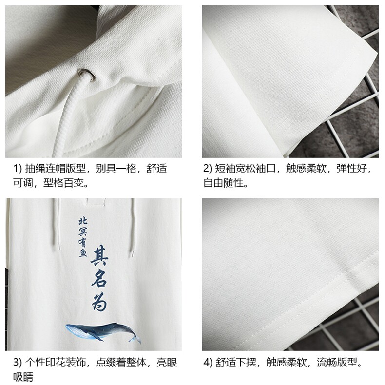 LD54261-P45NASA连帽短袖t恤男大码胖子带帽五分袖中袖网格,男装T恤,电商A040A