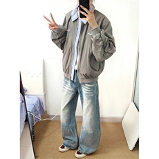 网图有货美式复古假两件翻领棒球服夹克外套男女A854-P55，男装夹克，星座1505