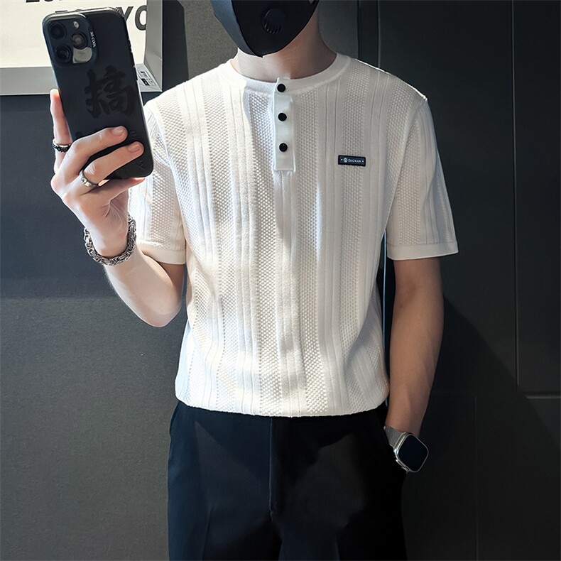 短袖毛衣针织衫半袖男修身圆领社会小伙店主风301C-DM05-P58控78图片