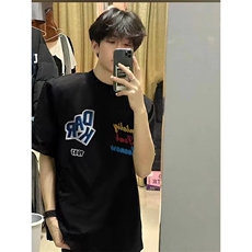 万针全刺绣工艺抖音得物高品质260克重磅纯棉双纱美式高街短袖T恤，男装T恤，电商A486-1