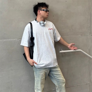 万针全刺绣工艺抖音得物高品质260克重磅纯棉双纱美式高街短袖T恤图片
