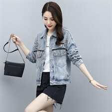 2021春季新款简约潮流时尚气质翻领短款牛仔外套，女装牛仔外套，魅影