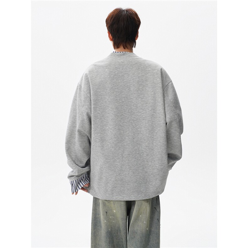 KS10149-特批50控95经典开衫休闲上衣设计感假两件复古大码卫衣,男装卫衣,电商A059