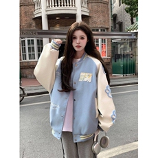 A512-P82春秋潮流猫咪刺绣撞色棒球服设计感情侣夹克上衣外套，男装夹克，星座911