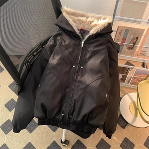 现货高品质美式高街冬季重磅硬挺短款座山雕毛领棉衣男女加厚外套图片