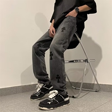 欧美高街十字架牛仔裤男美式嘻哈vibe风街头直筒喇叭裤Z2217P48，男装牛仔裤，星座1116-2