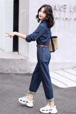 欧洲站工装牛仔连体裤女春秋别致高级感气质连衣裤女神范高腰显瘦，女装连体裤，天丽