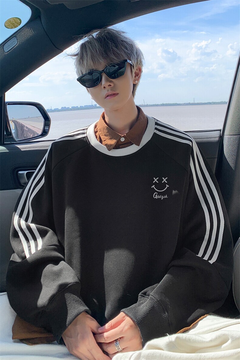 华棉秋冬外景个性创意宽松线条圆领卫衣男大码WY00382/P45加绒P50,男装卫衣,电商B316