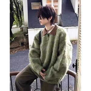 马海毛毛衣男士秋冬季宽松慵懒套头长袖针织衫上衣 M5165图片