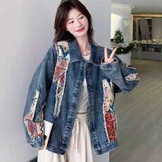 秋季新款小众设计感提花拼接长袖牛仔外套男女夹克上衣L25666-P70，男装工装外套，星座1008