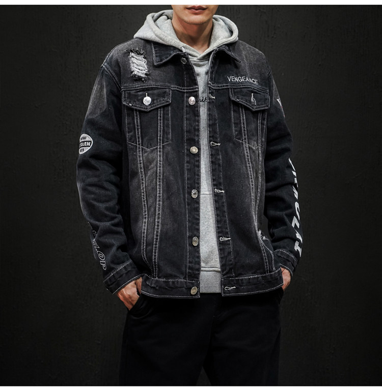 jk818-p80M-5XL黑墙ins牛仔夹克绣花破洞大码男日系CITYBOY,男装夹克,星座103A