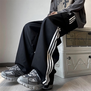 侧边条纹休闲阔腿裤男秋季美式复古宽松直筒百搭工装裤 K7379-P38图片