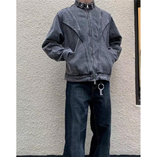 cleanfit美式复古牛仔外套男春秋款简约高级设计感立领底特律夹克，男装工装外套，星座1116A（原606A-3）