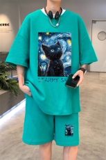 ！2025夏季新款男士华夫格短袖T恤套装透气一套HTZ103P50，男装T恤，电商B220