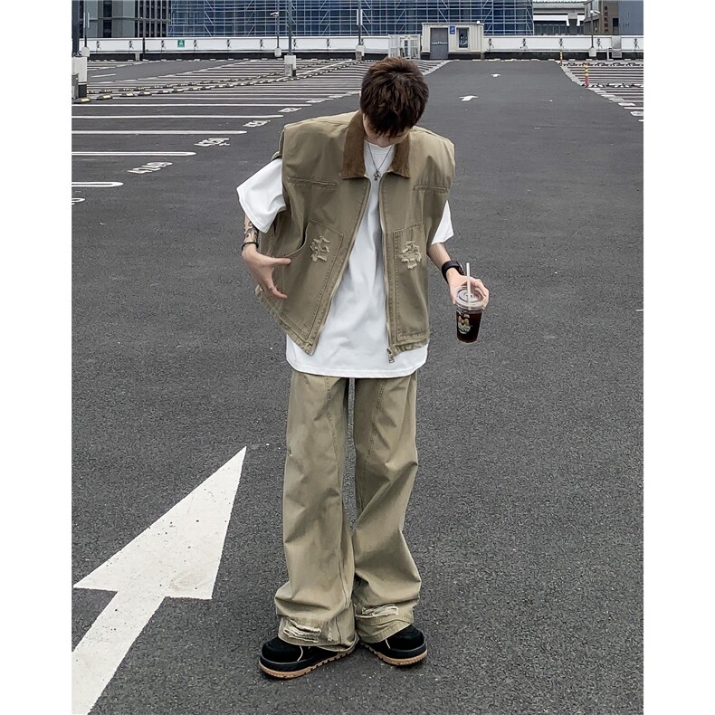 套装美式潮牌复古牛仔夹克男廓形设计马甲宽松搭配一套W5842-P120,男装夹克,星座412-2