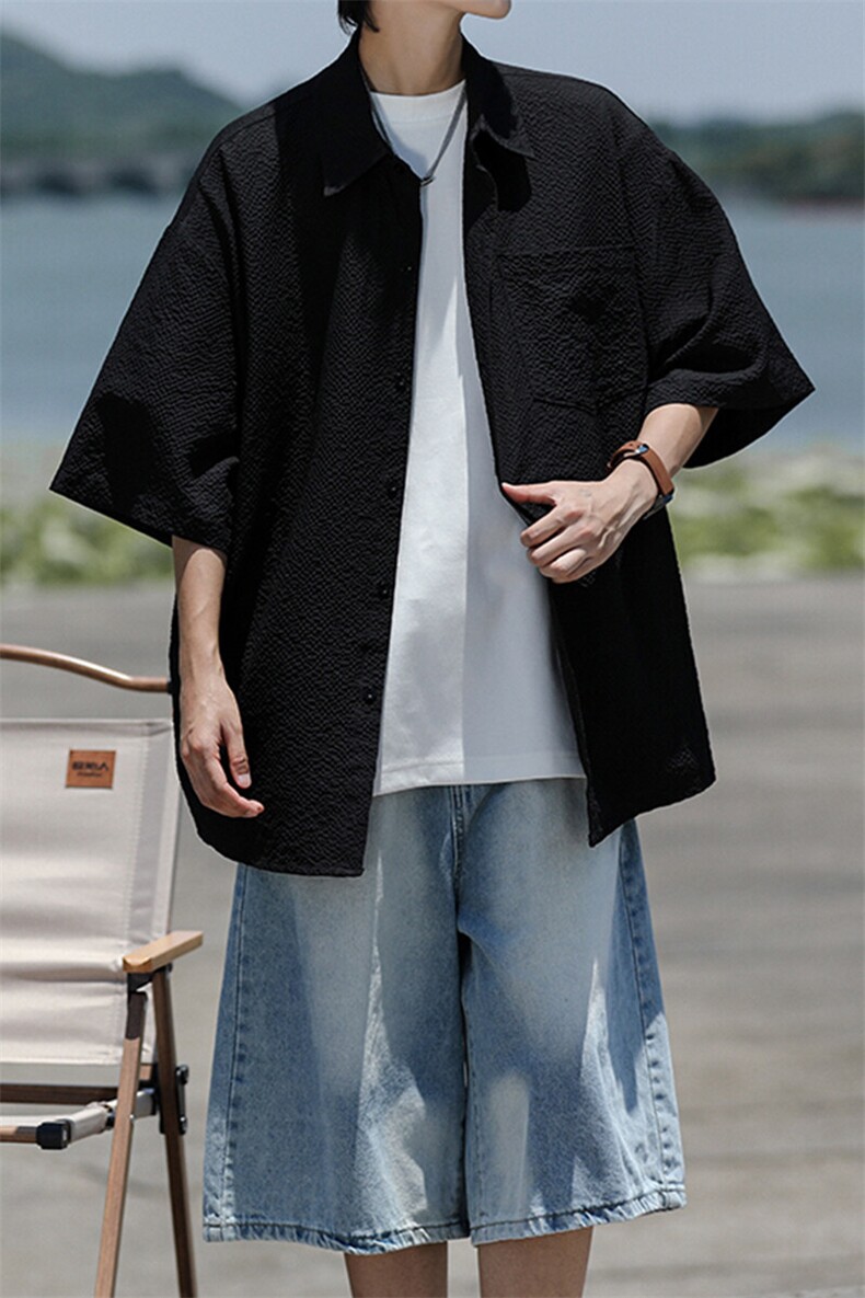 8XL-M泡泡纱盐缩肌理短袖衬衫男夏季冰丝外套防晒衬衣DC28011P36,男装衬衫,电商B312